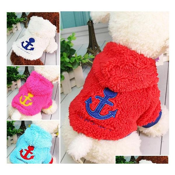 

small pet dog sweaters coral velvet hooded winter padded puppy dog sweater coats with anchor pattern 4 colors 5 sizes qdsph