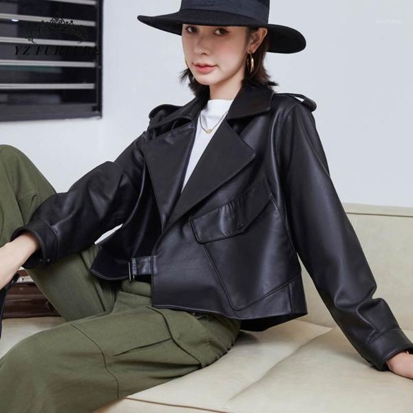 

new real genuine leather coat sheepskin women winter fashion casual leather coats for women outwear jacket overcoat ladies1, Black