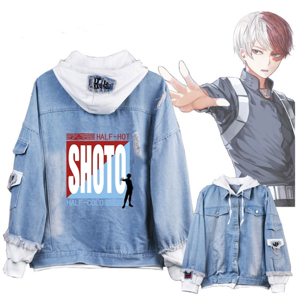 

anime costumes anime boku no my hero academia midoriya bakugou katsuki s todoroki cosplay hoodie costume men women denim jacket, Black
