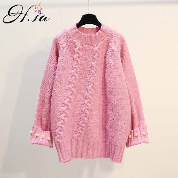 

women's sweaters hsa winter knit and jumpers for women 2021 oversized pullovers yellow pink outwear korean long knitted female, White;black