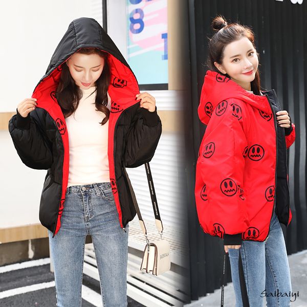 

2021 newfemale cold coat both sides can be wear short women's winter jacket plus size style thick hooded woman 5y8x, Black;brown