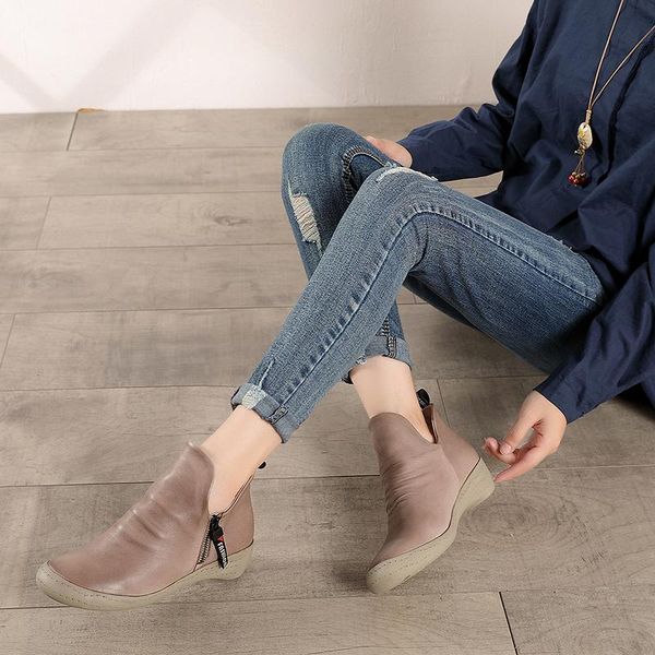 

boots 2021 winter ankle booties lady fashion women' s natural cow leather handmade arrival low heel short shoes female, Black