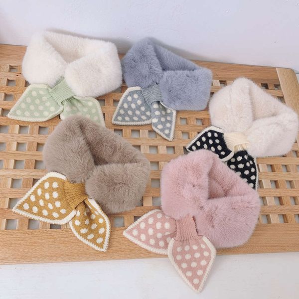 

children's collar winter point new love wave knitting baby cross scarf men's and women's warm plush neck zip7, Red;brown