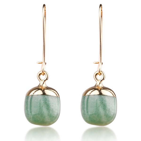 

pine cone shaped green aventurine alloy edge earrings dangle chandelier, Silver