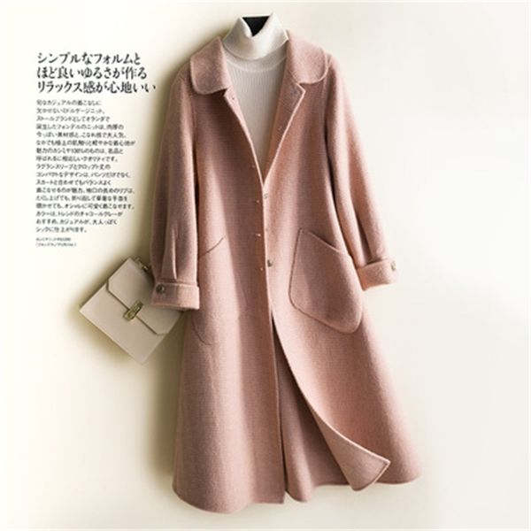 

2021 new female double face 100% korean wool long plaid jacket elegant winter ladies coats 0927 kj2424 eepw, Black;brown
