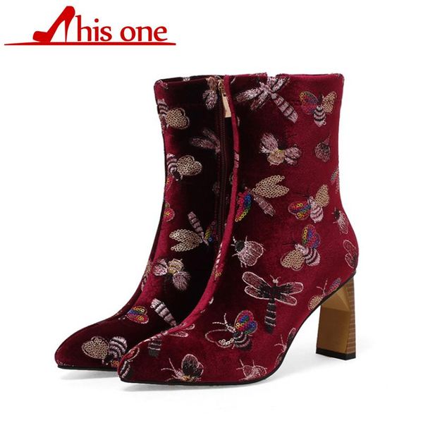 

boots htis one short tube pointed super high heel side zipper women's personality fashion butterfly beautiful, Black