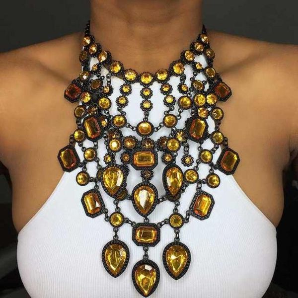 

qiaose fashion luxury 7 colors crystal pendant choker necklace jewelry for women maxi statement necklace accessories sale, Golden;silver