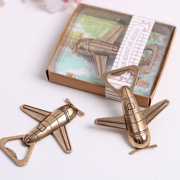 

50pcs/lot antique air plane airplane shape wine beer bottle opener metal openers for wedding party gift favors t200323
