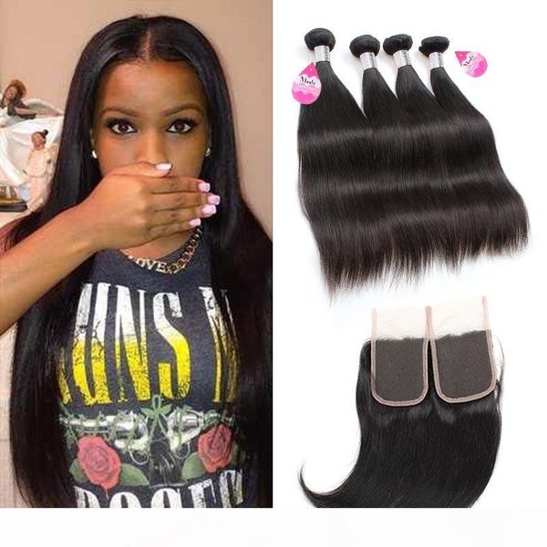 

brazilian straight hair bundles with 4x4 lace closure malaysian indian peruvian straight virgin hair grade 10a brazillian hair closures, Black