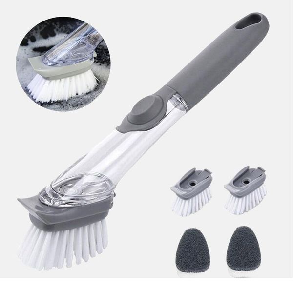 

1/5pcs double use kitchen cleaning brush scrubber dish bowl washing sponge matic liquid dispenser kitchen pot clean jllley