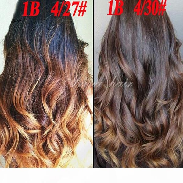 

7a malaysian virgin hair body ombre hair extensions 1b 4 27 3 tone 3pcs dark brown remy human hair weave irina products, Black