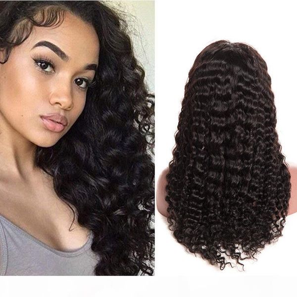 

natural color deep curly lace front wigs with baby hair deep wave glueless brazilian virgin human hair lace front wigs for black women, Black;brown
