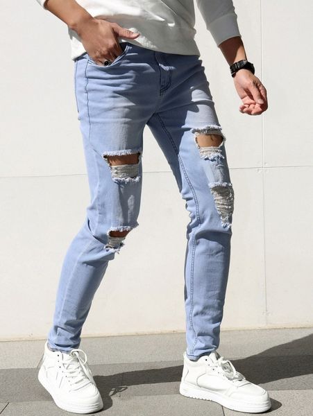 

men ripped frayed skinny jeans u01n#, Blue