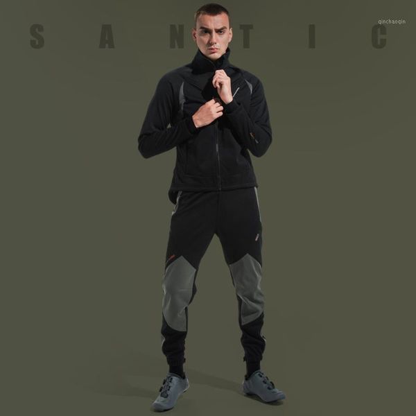 

racing sets santic men cycling jackets mtb long pants fleece sports suit thermal suits warm up bicycle clothes windproof1, Black;blue