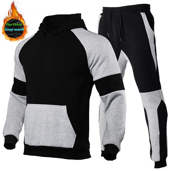

22designer men active sets 2 suits sweatshirt pieces survetement track set sport clothes jogging hoodies tracksuit femme wbdn, Black