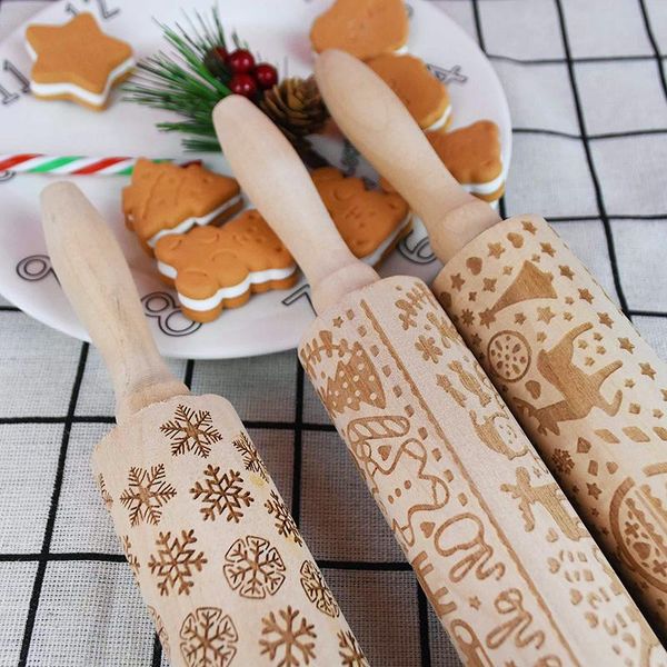 

rolling pins & pastry boards christmas wooden engraved elk snowflake pin dough cookies noodle biscuit fondant cake kitchen tool