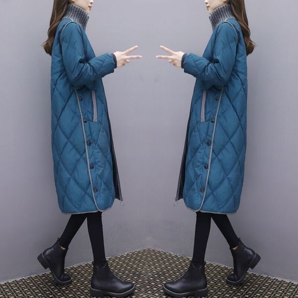 

new plus size warm woman winter coat parkas slim cotton padded basic jacket female casual long outwear feminina 201026, Black