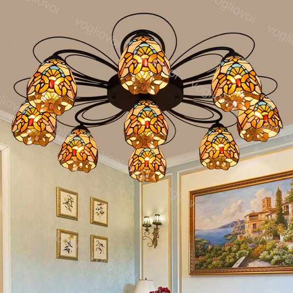 

ceiling lamp 3 7 9 heads 6 inch european retro multicolor gass yellow baroque iron 110-240v for living dining room bedroom bar dhl