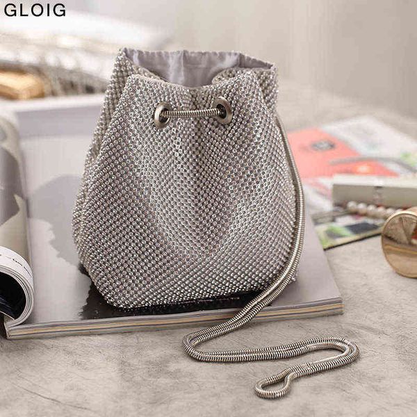 

evening bags bucket shaped women evening bags diamonds soft silver chain shoulder clutch rhinestones party wedding handbags 220314