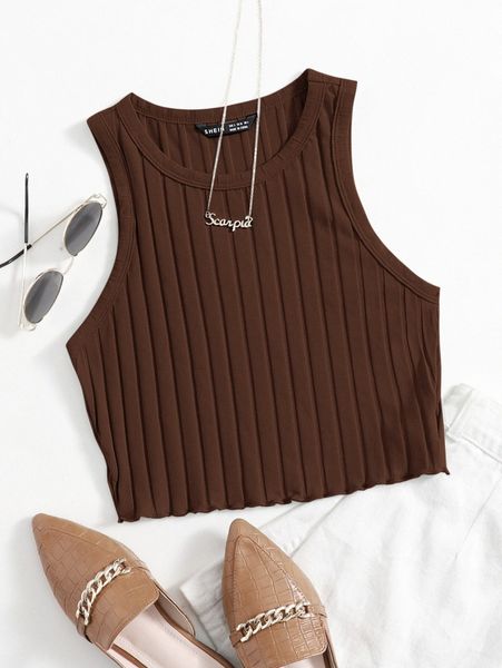 

lettuce trim rib-knit tank r07o#, White
