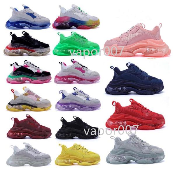 

2021 fashion triple s men women casual dad shoes neon green 17fw sneakers tripler black red crystal clear sole bottom platform shoes