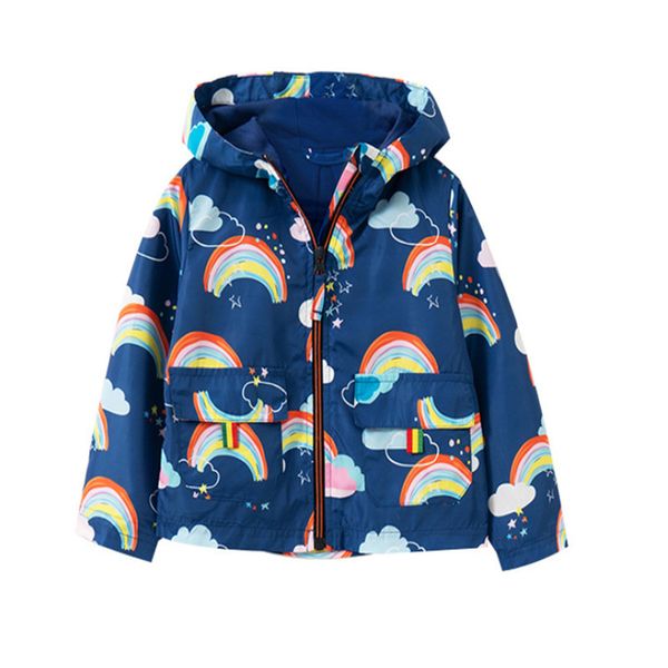 

jumping meters new girls rainbow jacket coat hooded water proof for children's jacket spring fall kids outwear girls jackets 201118, Blue;gray