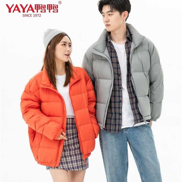 

yaya winter men's stand collar puffy coat couples style 90% white duck down jacket windbreak business casual warm outwear 220105, Black