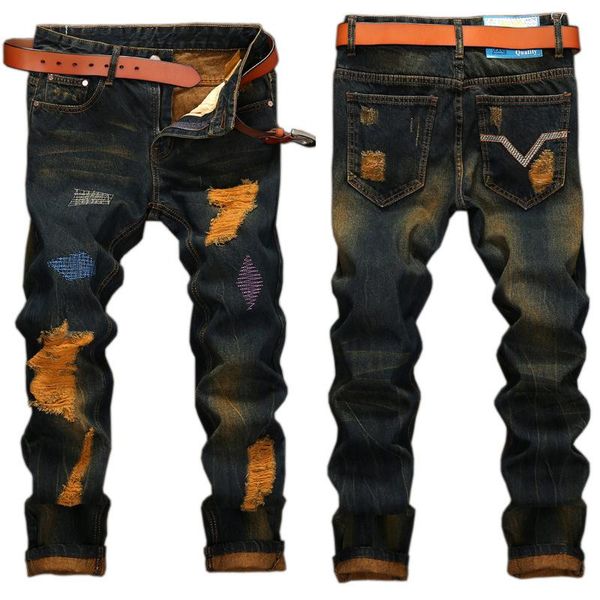 

men's jeans mens slim homme hip hop high-end cotton and linen men pants loose european american style denim, Blue