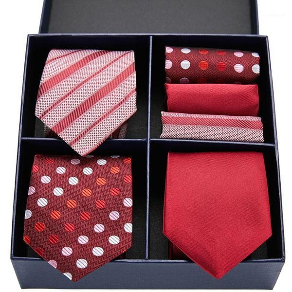 

bow ties male luxury red tie set silk 3type dot striped solid men 7.5 cm gift box & handkerchief gl-101, Black;gray
