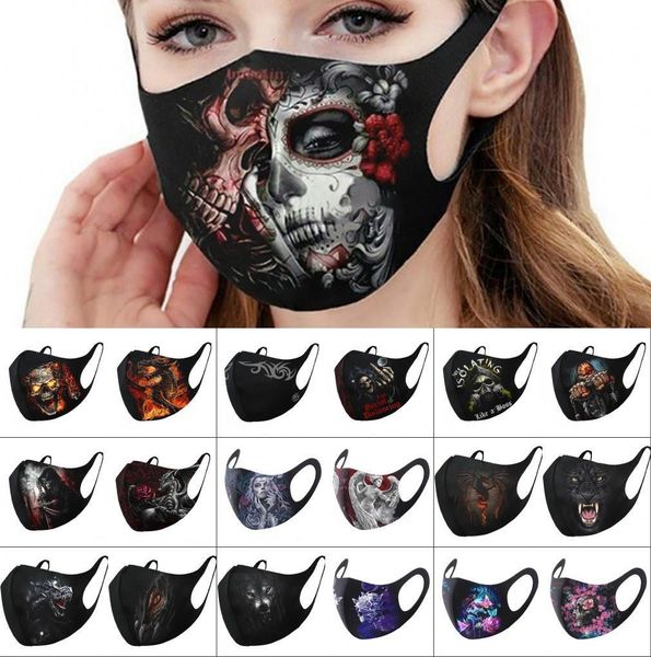 

31 styles funny skull skeleton halloween mask face party masks cosplay cotton mask anti dust mouth cover washable reusable, Black