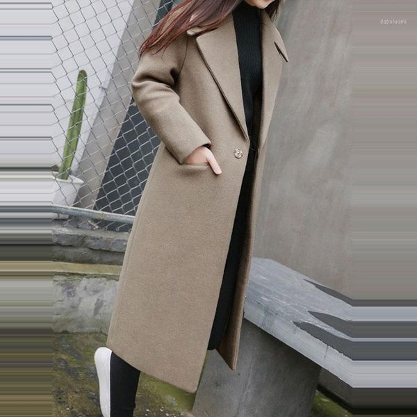 

1pc spring autumn women's wool coat new fashion long woolen coat single breasted slim type female autumn winter wool coats1, Black