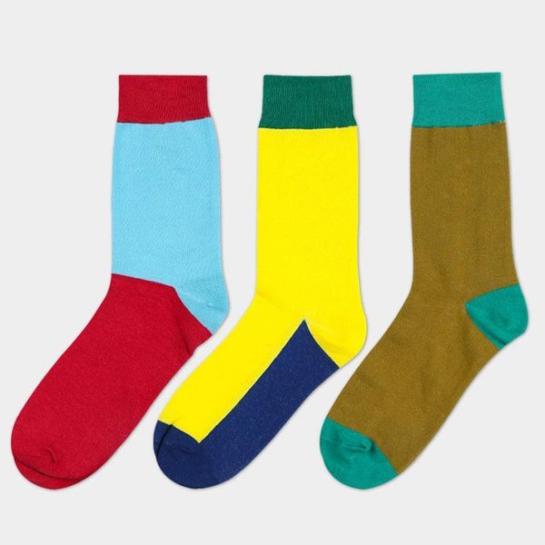 

2020 new 3 pairs men socks spring/autumn cotton dress men's socks british fashion crew for men1, Black
