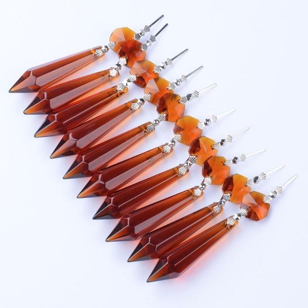 

christmas decorations 20pcs k9 clear crystal glass chandelier prisms pendant beads rainbow maker hanging suncatcher lighting (55mm, brown)1