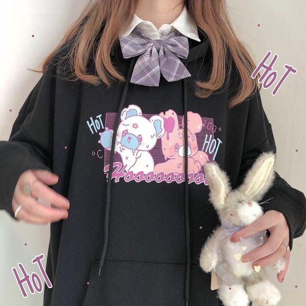 

hoodie harajuku funny print rabbit hoodies aesthetic cute winter korean style women sweatshirt girls autumn hoody kawaii female mnqpu, Black