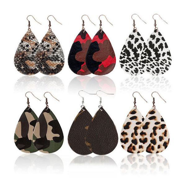 

new stylish teardrop leather pendant earring leopard water droplets charm dangle earrings for women lady, Silver