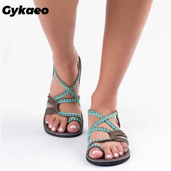

gykaeo european and american style large size flat soled women sandals summer roman peep toe flat sandalia feminina shoes y200405, Black