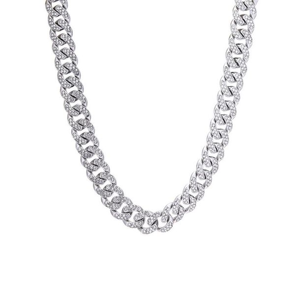 

hip hop necklace with double rows of diamond punk cuban chains, Silver