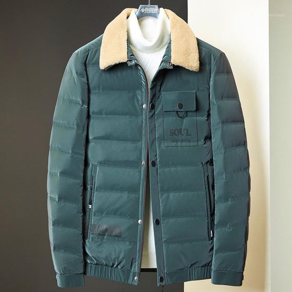 

men's down & parkas men's detachable wool collar winter middle aged light and thin duck clothes thick coat 90 down1, Black