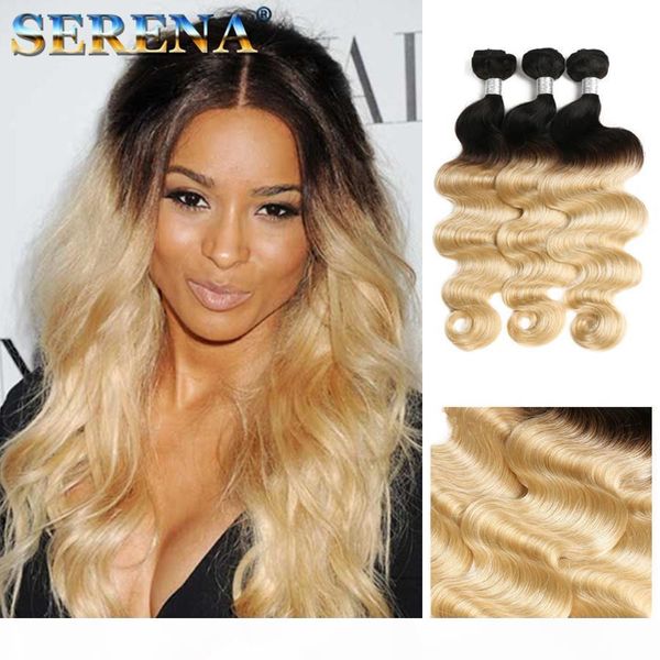 

3 bundles deals color t 1b 613 blonde virgin hair silky body wave ombre black blonde peruvian indian hair weave bundle hair extensions