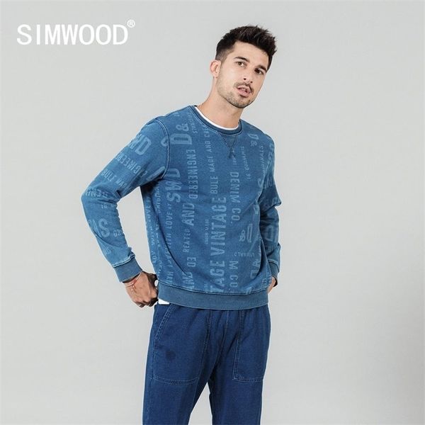

simwood spring new letter print hoodies men plus size o-neck 100% cotton pullovers jooger blue indigo tracksuits si980529 201020, Black