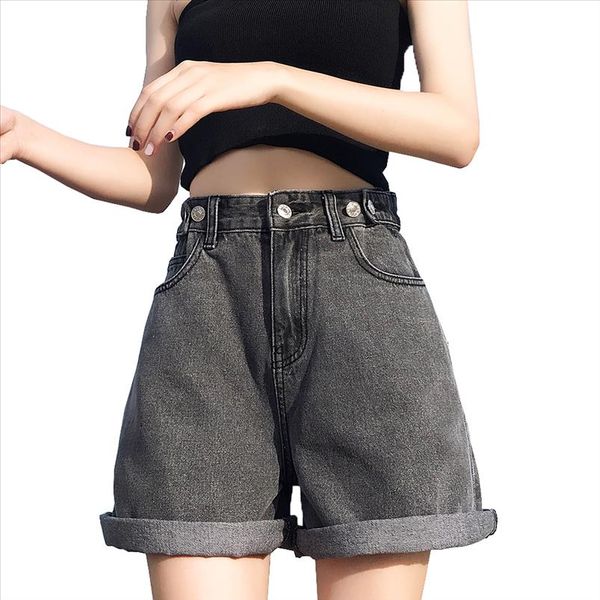 

women denim shorts fashion classic vintage blue black high waist wide leg ladies casual summer female shorts streetwear jeans, White;black