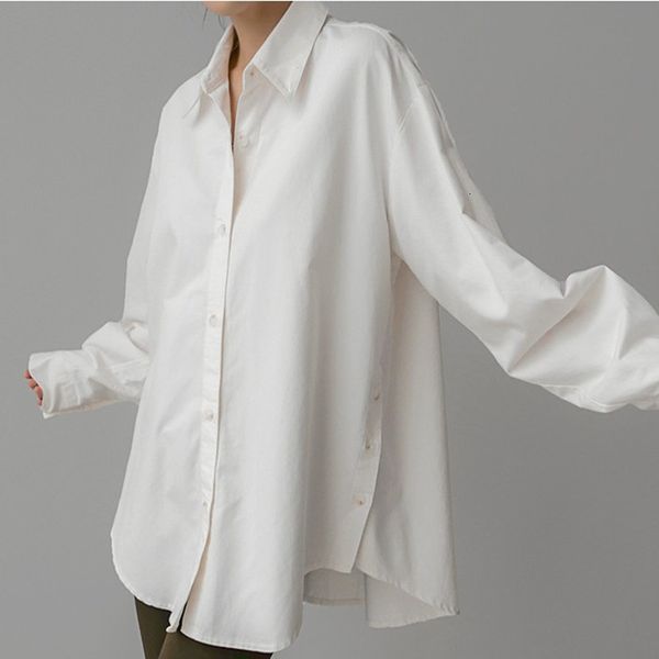 

2021 new spring and autumn solid female simple casual fashion style irregular shirt pfjz, White