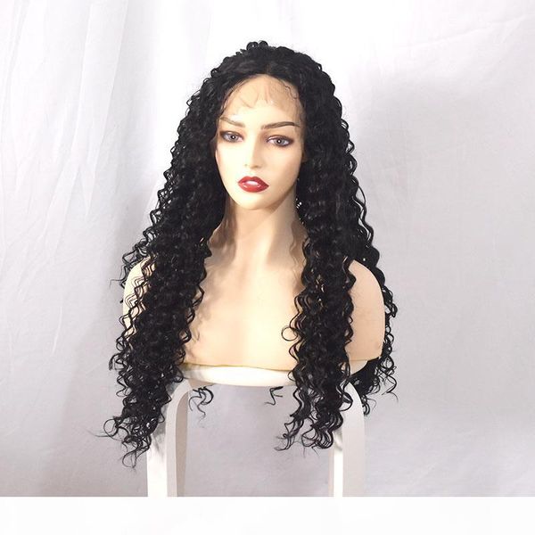 

cross-border europe and the united states fashion fake front lace african small rolls chemical fiber fake head set curved half-hand hook wig, Black;brown