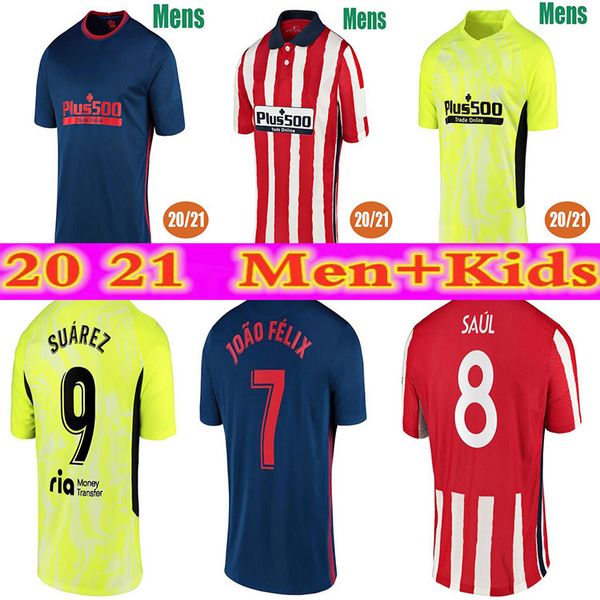 

20 21joao felix atletico madrid football shirt 2020 2021 saul camisetas surez llorente correa football shirt men's short shirt + childr, Black;yellow