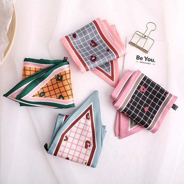 

new design skinny scarf solid striped print women silk scarf small handle bag ribbons female head scarves wrap for lady 10010cm wmtuml, Blue;gray