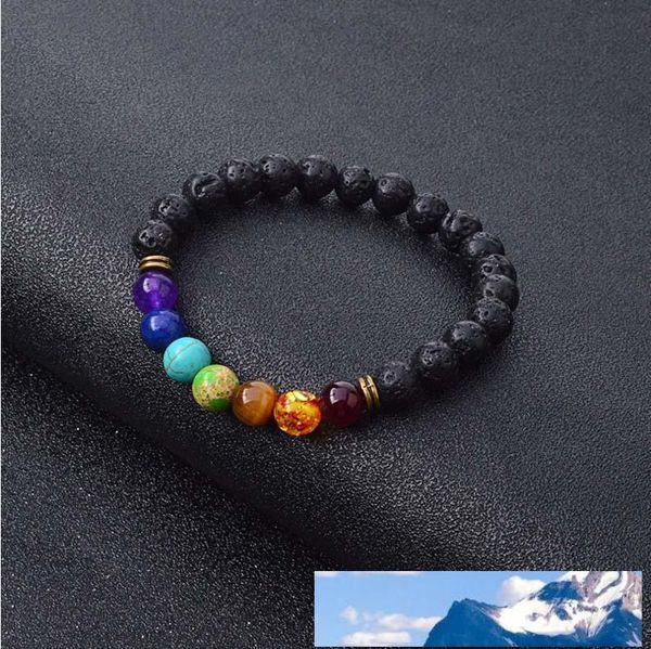 

natural black lava stone bracelets 7 reiki new chakra healing balance beads bracelet for men women stretch yoga jewelry