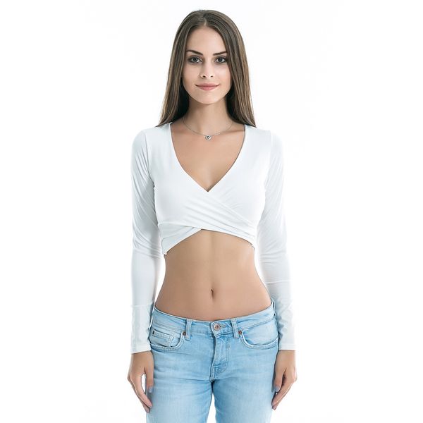 

womens long sleeve tube navel nightclub strap v-neck w2gbfjofdd, White