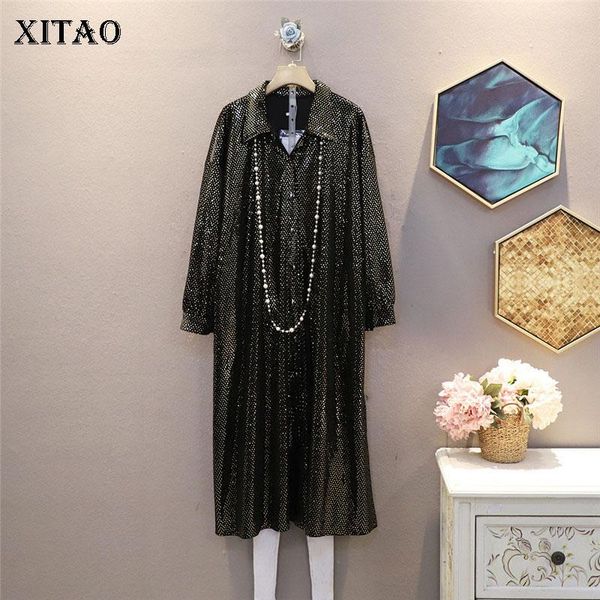 

xitao pleated blouse fashion new women single breast big size with bright dots loose 2020 autumn elegant minority shirt dzl2136, White