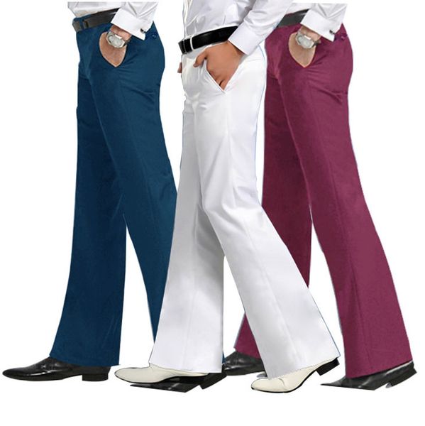 

spring men's flared trousers formal pants bell bottom pant dance white suit pants size 28-30 31 32 33 34 36 37 201110, Black