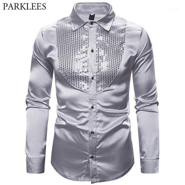 

men's casual shirts silver shirt mens silk satin men dress smooth comfortable tuxedo wedding party dance prom long sleeve1, White;black
